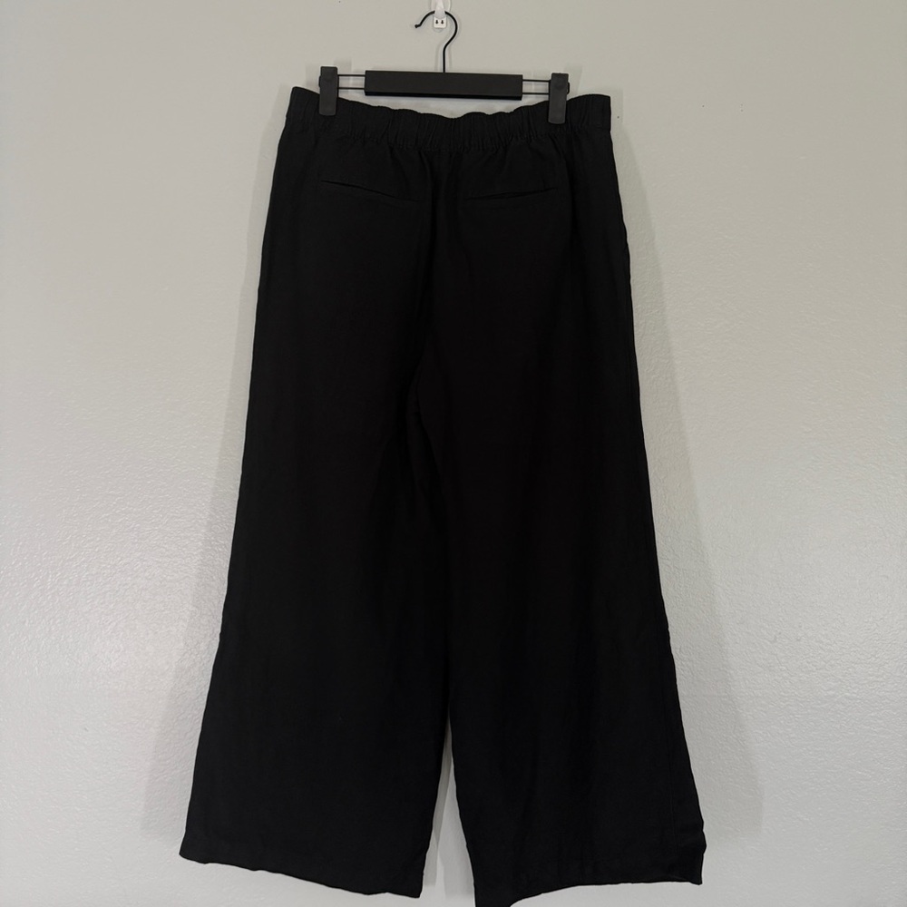 LOFT  Black Linen Blend Mid Rise Wide Leg Pull On Pants Women S - Picture 3 of 7